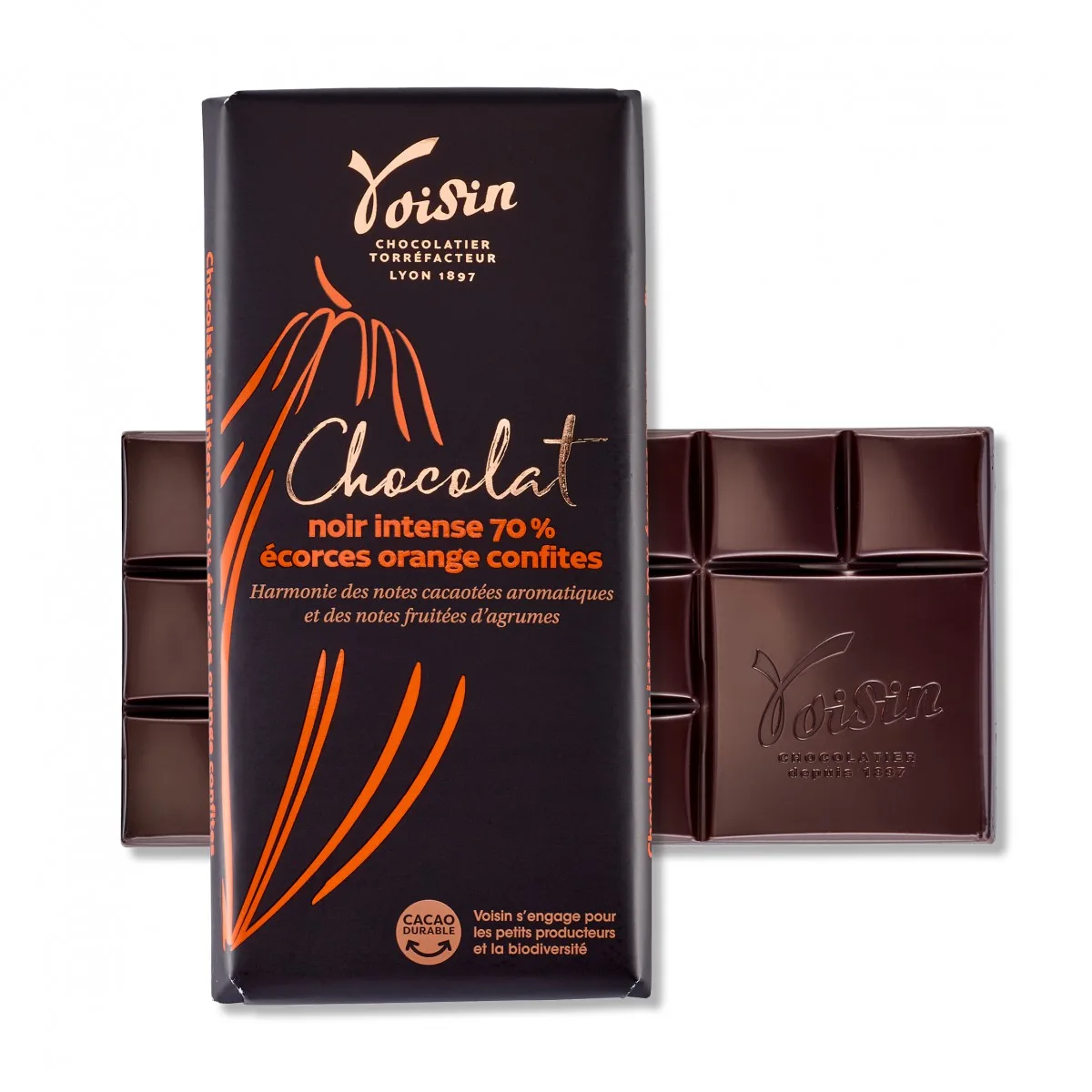 Tablette chocolat noir écorces d'orange 100g